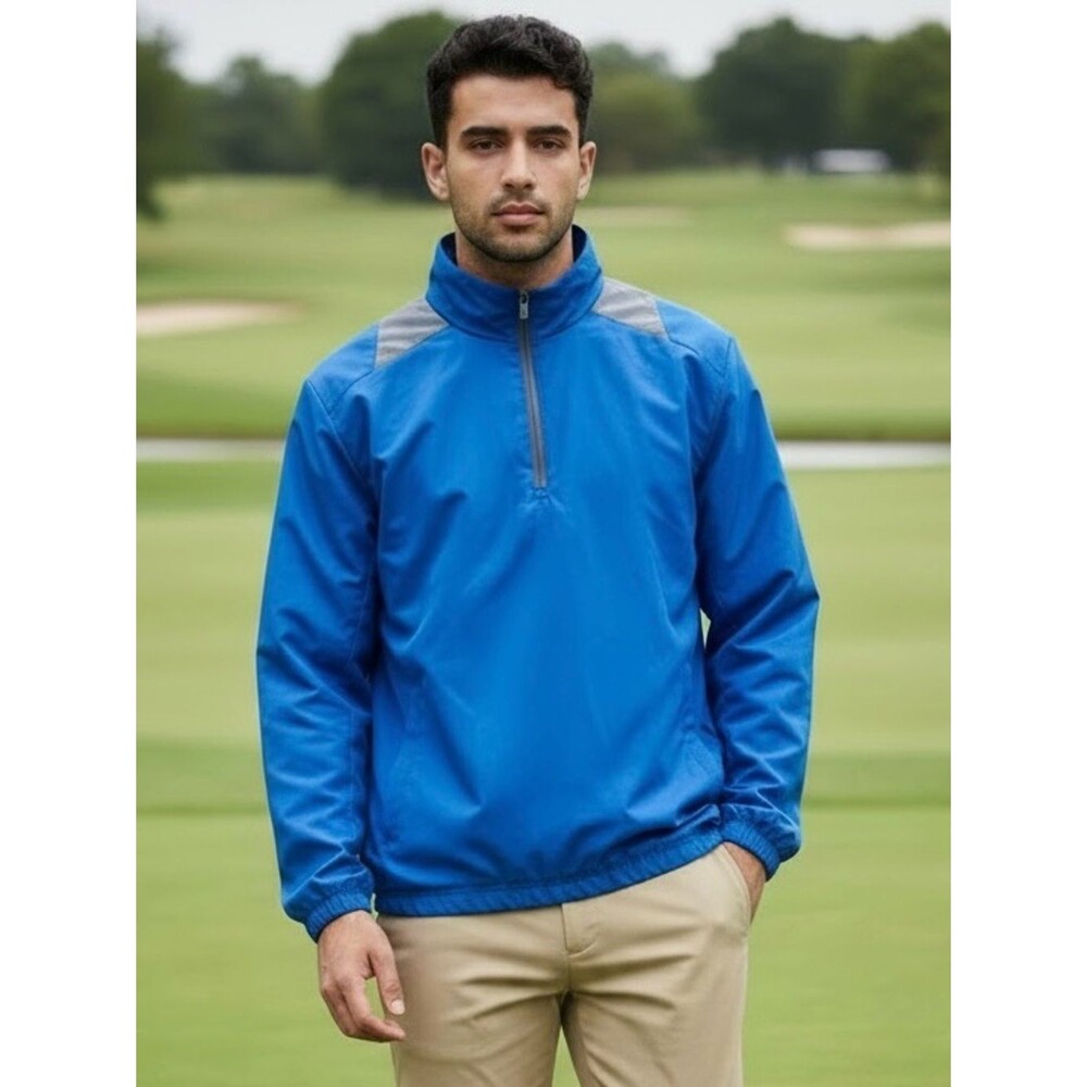 PGA Golf Tour Blue Half-Zip Windbreaker Gray Shoulder Panels Men’s M